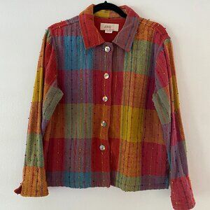 Anu by Natural Rainbow Patchwork Textured Cotton Jacket Medium Artsy Boho